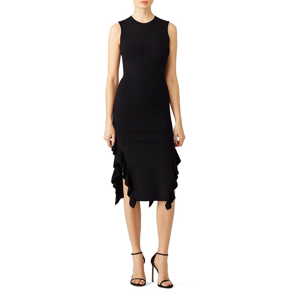 Opening Ceremony Black Ruffled Lotus‎ Dress Knit Midi Dress Women's Small